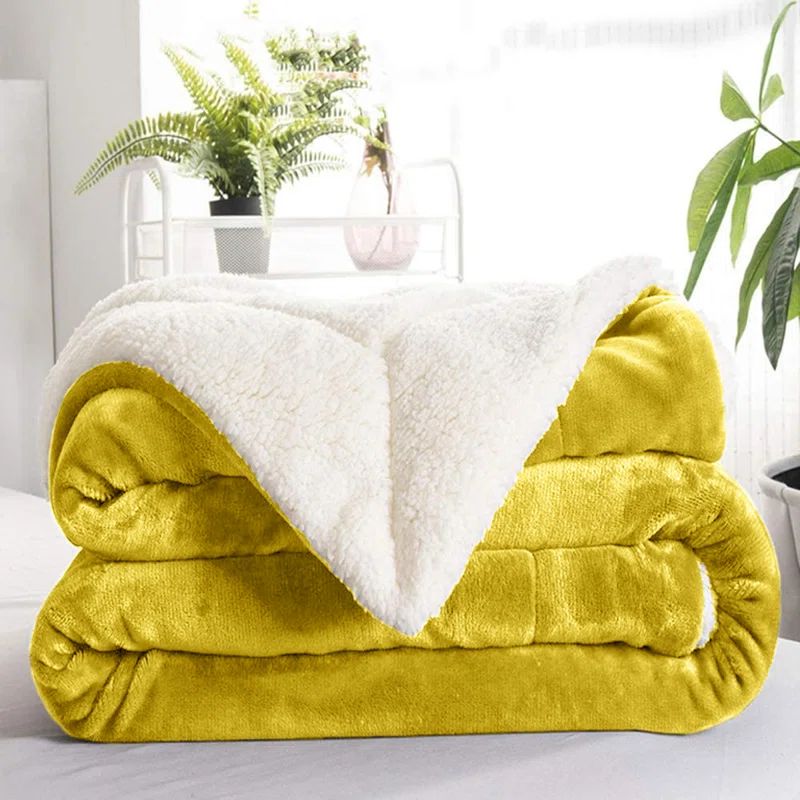 Twin Ochre Fleece Sherpa Reversible Throw Blanket