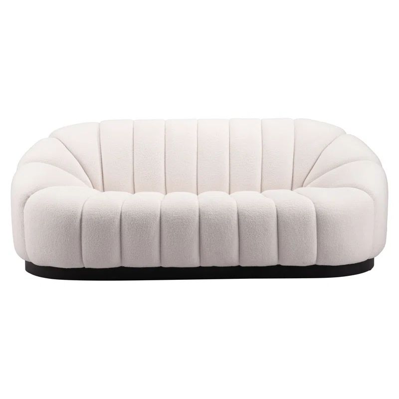 Bhutan Cream Polyester Shearling Modern Stationary Sofa