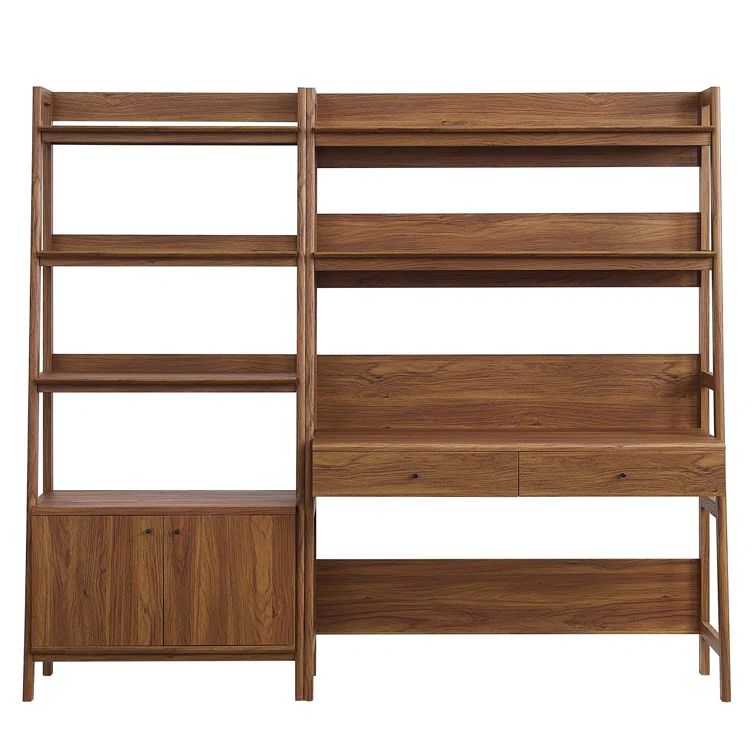 Bixby Walnut 2-Piece Office Desk and Bookshelf Set