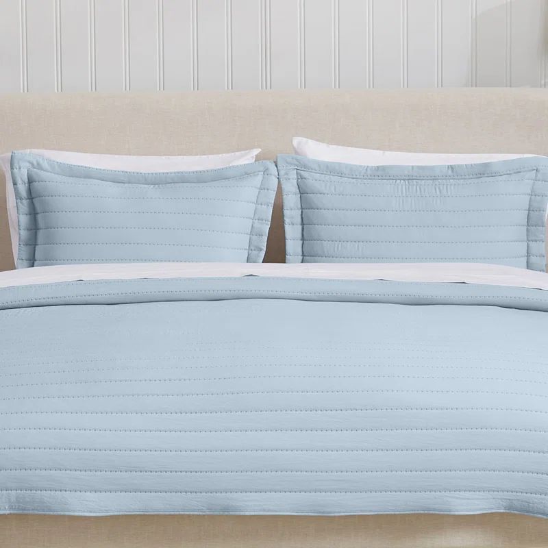 Chambray Blue Full Microfiber Reversible Quilt Set