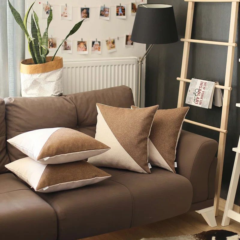 Ivory and Brown Boho-Chic Euro Square Pillow Covers, Set of 4