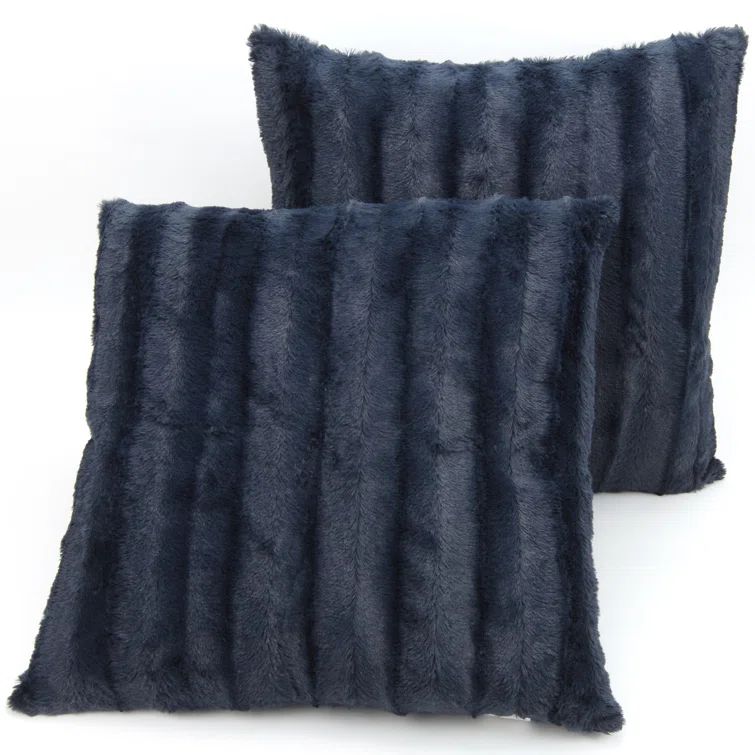 Luxurious Blue Faux Fur Throw Pillow Set of 2
