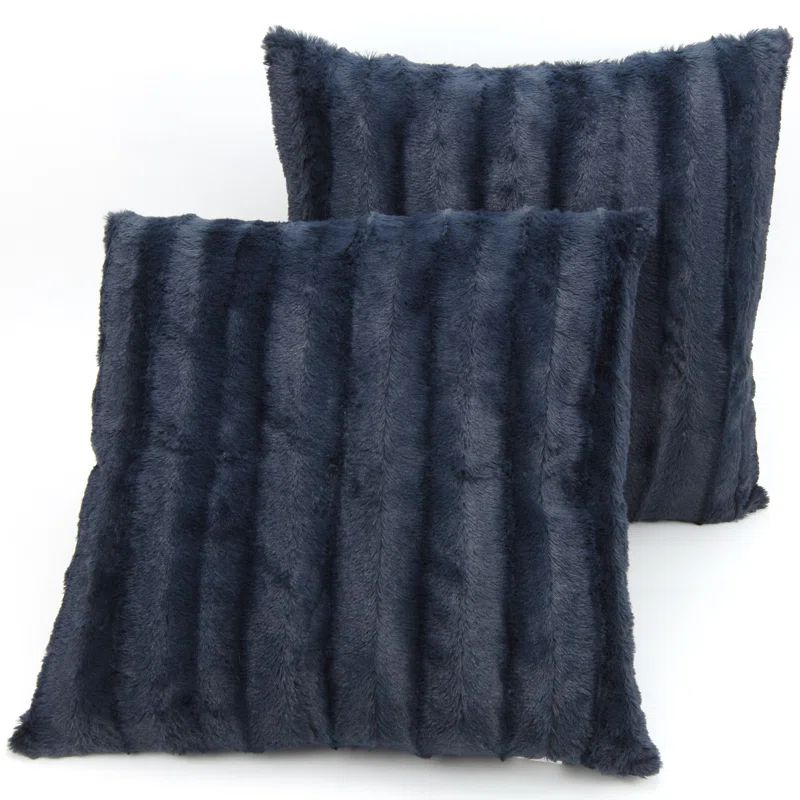Blue Faux Fur Decorative Throw Pillow Cover 20" x 20"