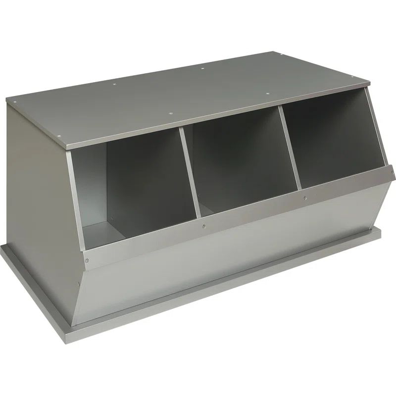 Gray MDF Three Bin Stackable Storage Cubby for Kids