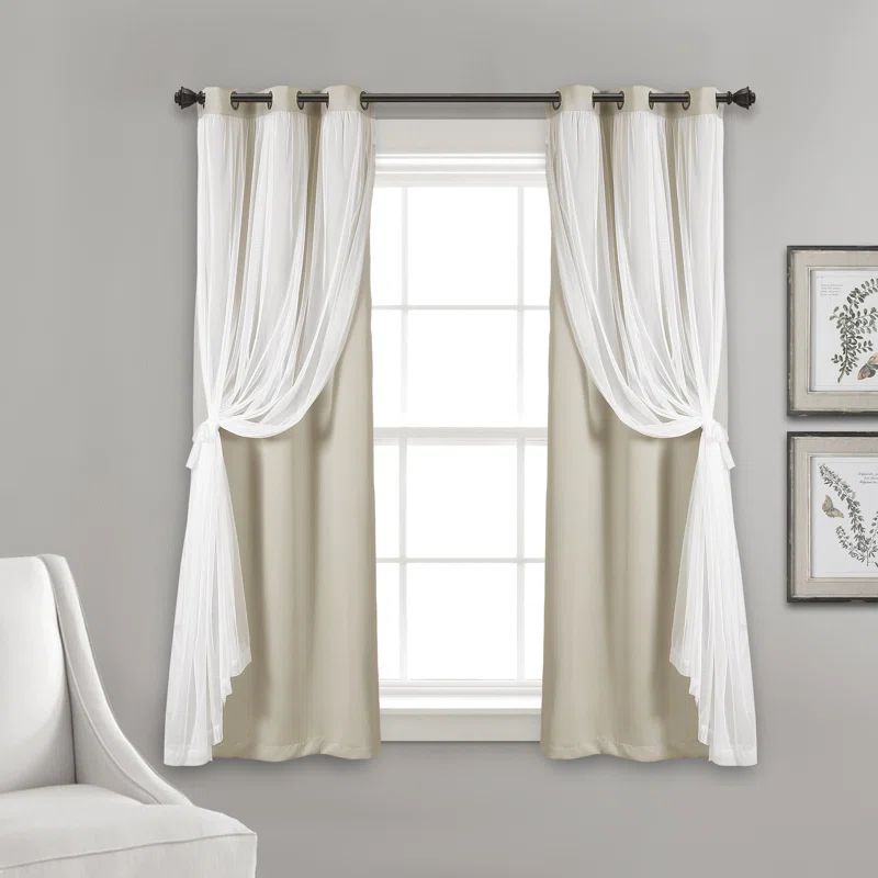 Wheat Blackout Polyester Grommet Curtain Panels with Sheer Overlay