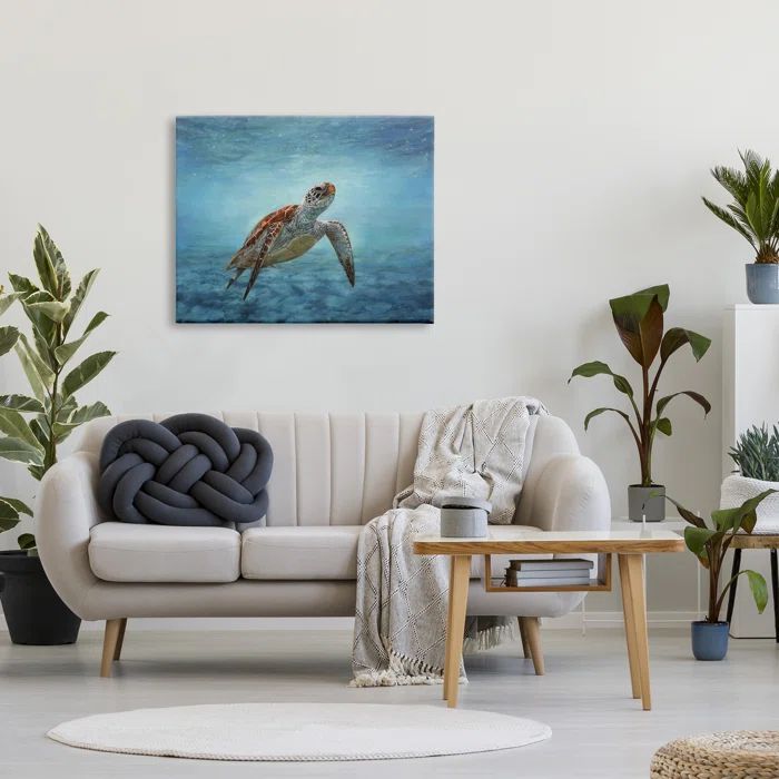 Large Blue and Brown Sea Turtle Canvas Wall Art