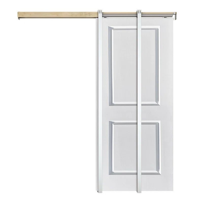 White Primed Composite MDF 7-Panel Pocket Door with Aluminum Frame