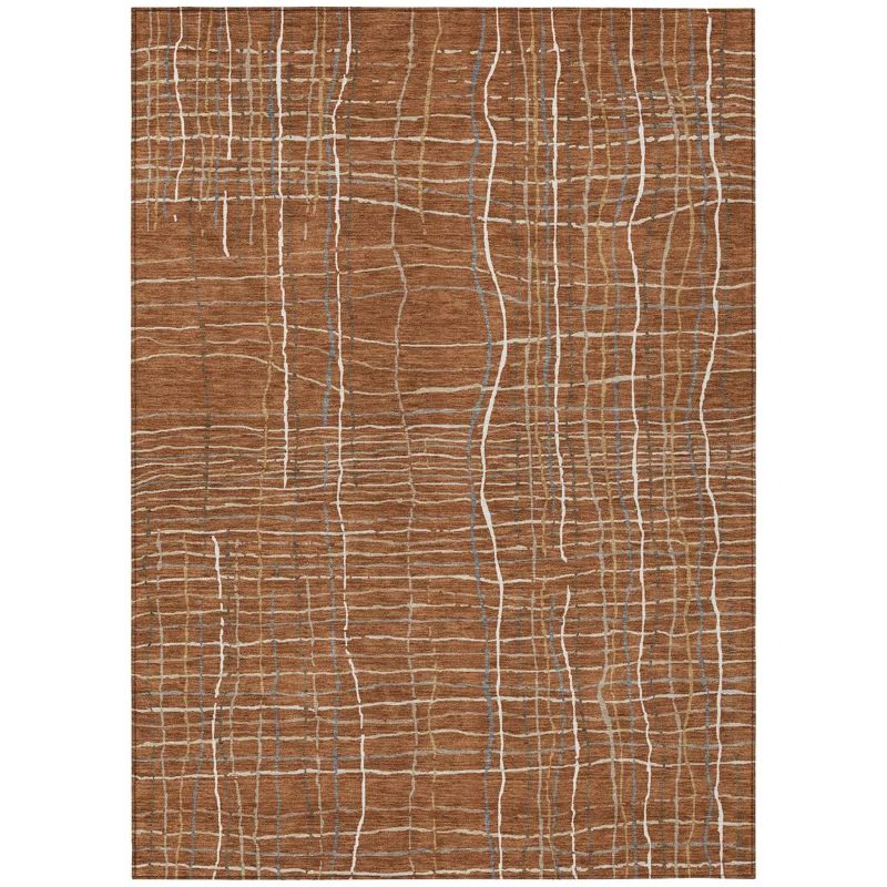 Paprika Stripe Flat Woven Synthetic Washable 5' x 7' Rug