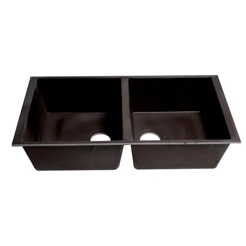 Chocolate Granite Double Bowl Undermount Kitchen Sink, 34"