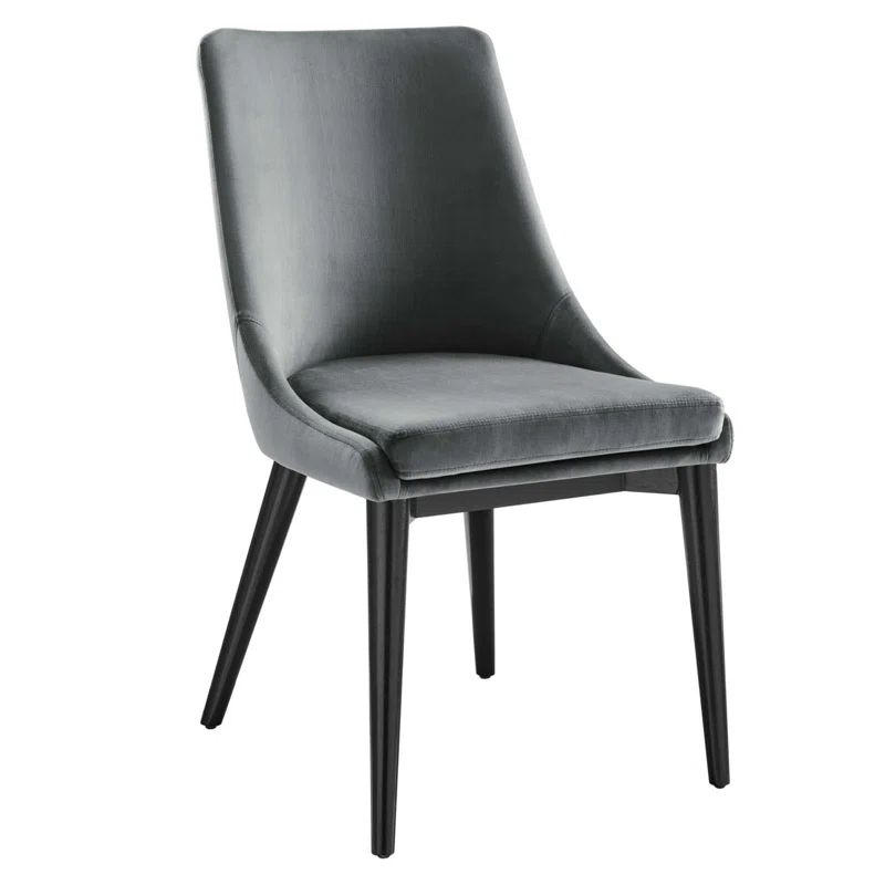 Gray Velvet Upholstered Side Chair with Wood and Metal Legs