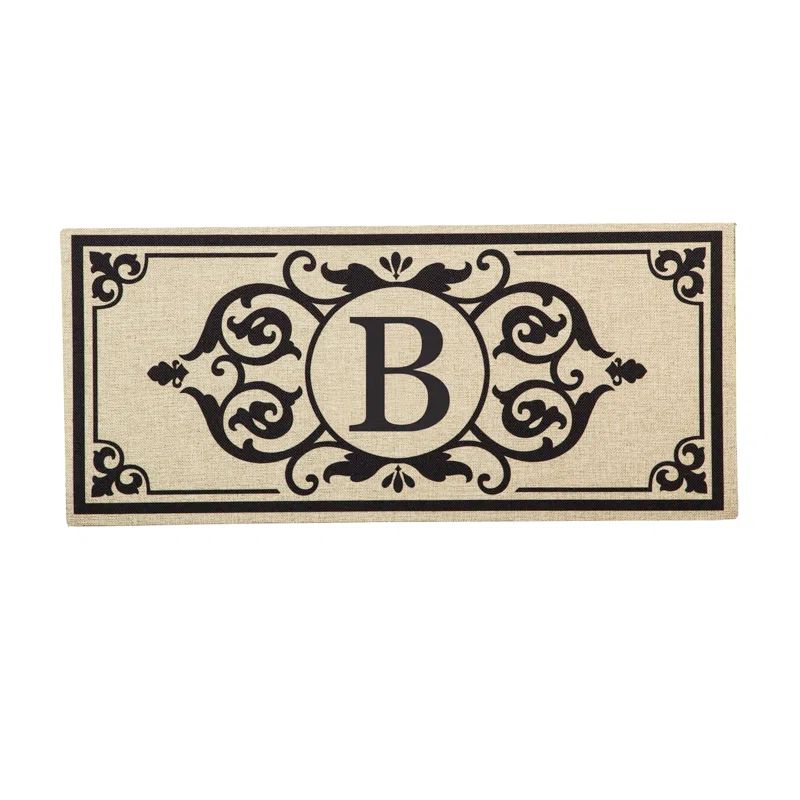 Cambridge Monogram Letter B Black and Beige Rubber Outdoor Mat