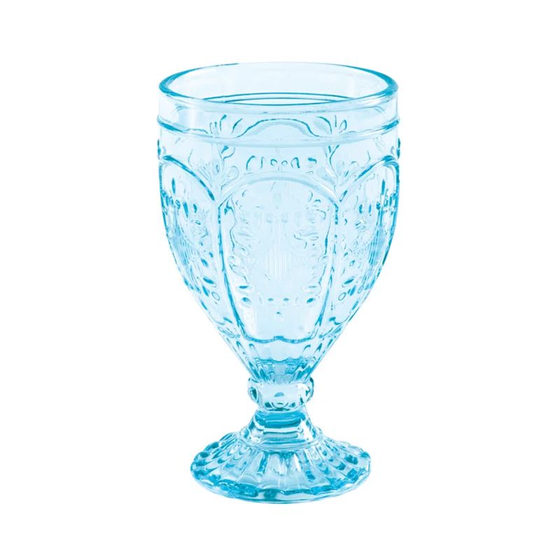Aqua Crystal Cut Glass Goblet Set of Four