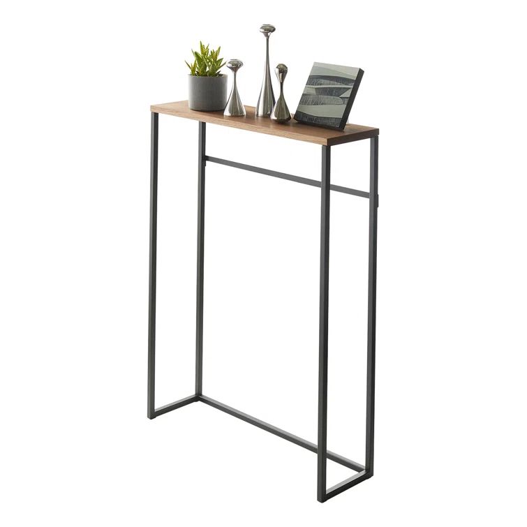 Midwood Steel & Medium Wood Slim Console Table with Storage - Black Finish