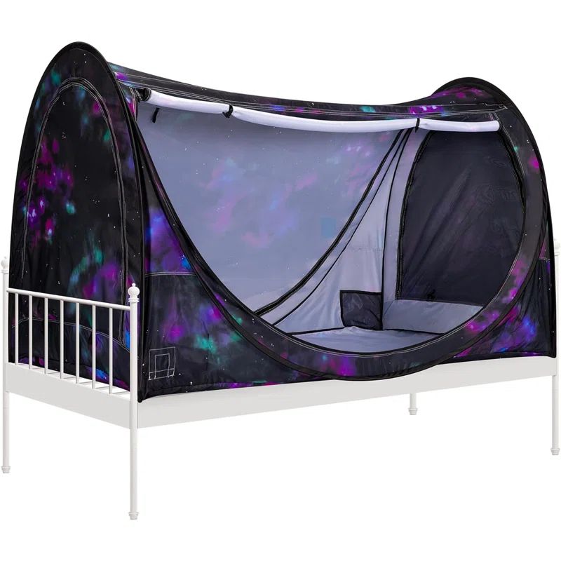 Black and Purple Polyester Pop-Up Privacy Bed Canopy