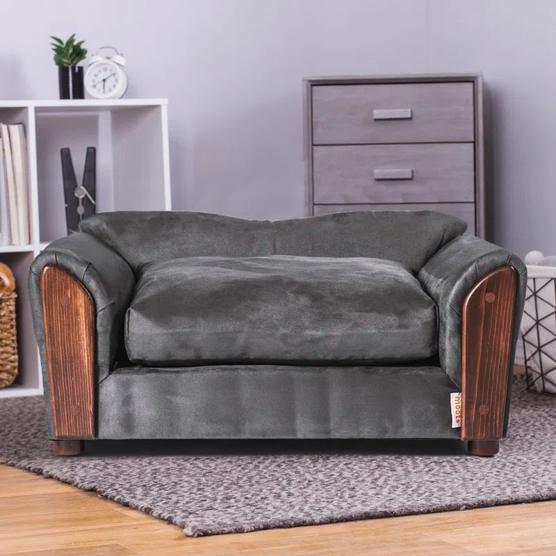 Small Charcoal Microsuede Oak Orthopedic Pet Couch