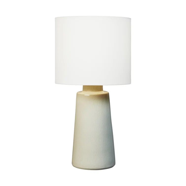 Shellish Gray Ceramic Table Lamp with White Linen Shade
