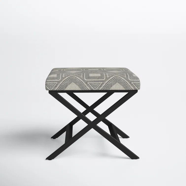 Charcoal Square Geometric Tufted Footstool with Metal X Base