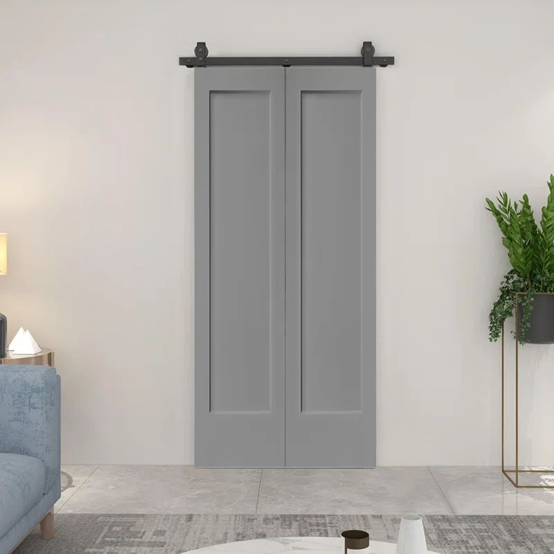 Light Gray MDF Composite Single Barn Door with Black Hardware