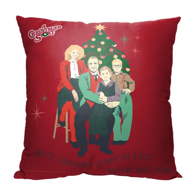 Red Polyester Christmas Story Decorative Pillow 18x18 Inches