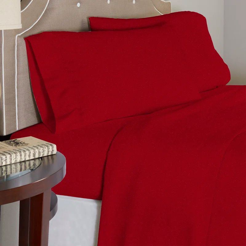 Twin XL Red Cotton Flannel Deep Pocket Sheet Set