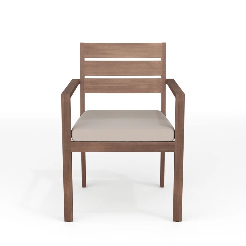 Brown Aluminum Patio Dining Armchair with Beige Cushions