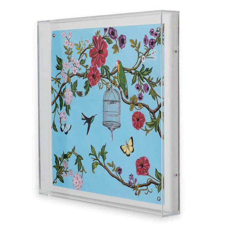 Colorful Bird and Flower Shadow Box Framed Art