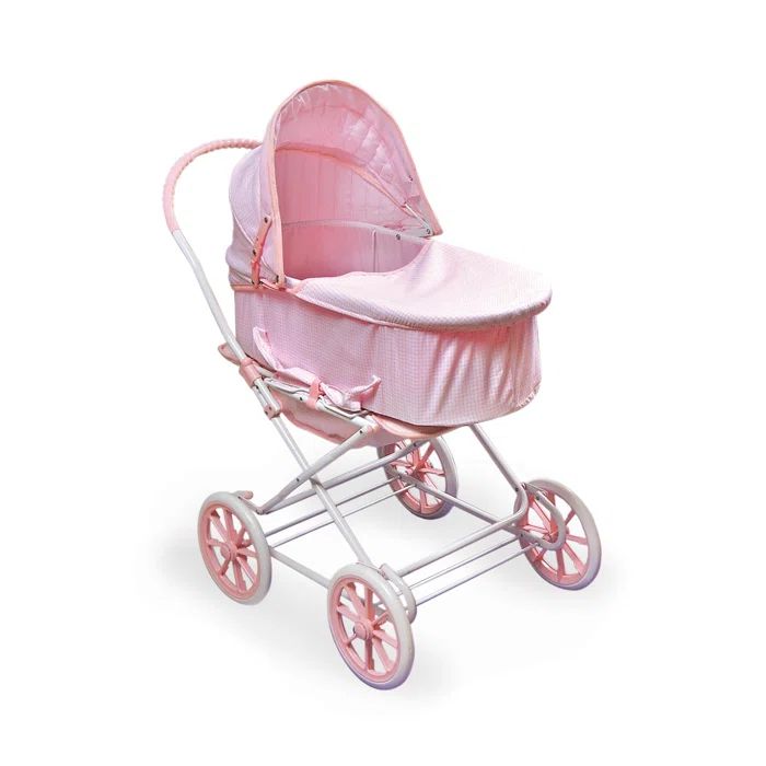 Pink Gingham Metal and Fabric 3-in-1 Doll Stroller