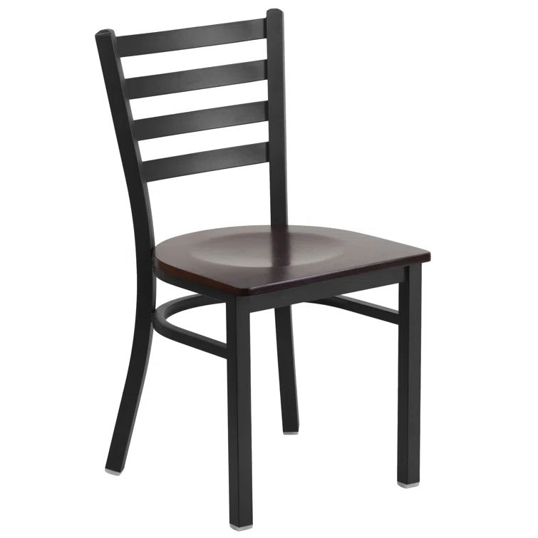 High Ladderback Walnut Wood Seat with Black Metal Frame Chair