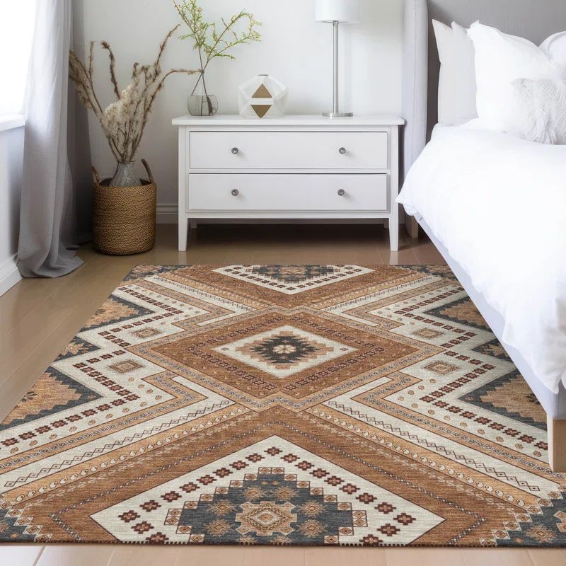 Copper Round Flat Woven Synthetic Washable Rug