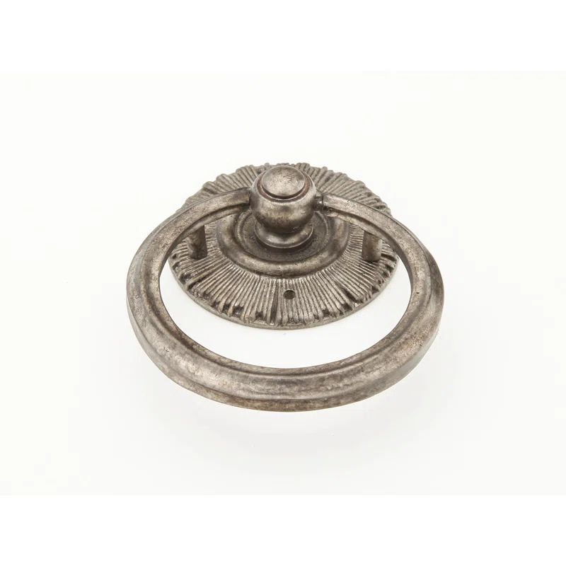 Antique Silver Brass Sunburst Cabinet Ring Pull with Backplate