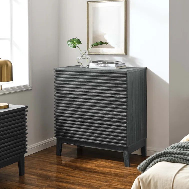 Charcoal Mid-Century 3-Drawer Bachelor's Chest with Tapered Legs