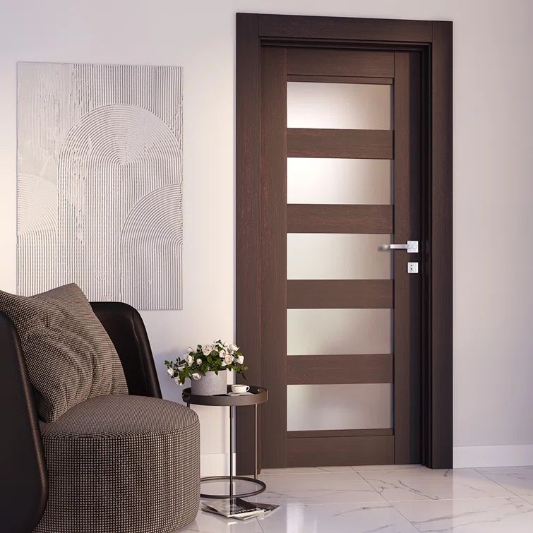Veralinga Oak 27.75" x 79.37" Interior Door with Frosted Glass Panels