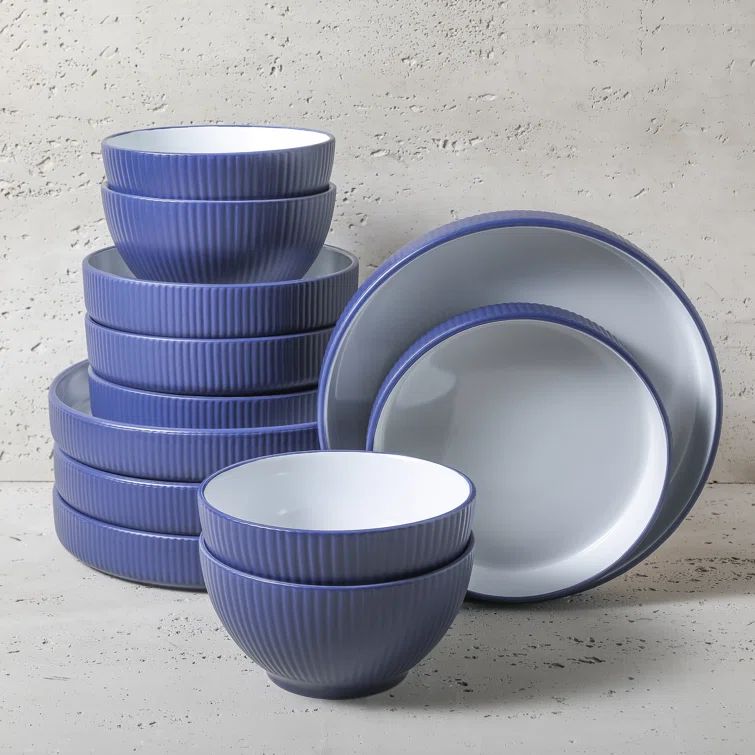 Christian Siriano Dark Blue Ceramic 12-Piece Dinnerware Set