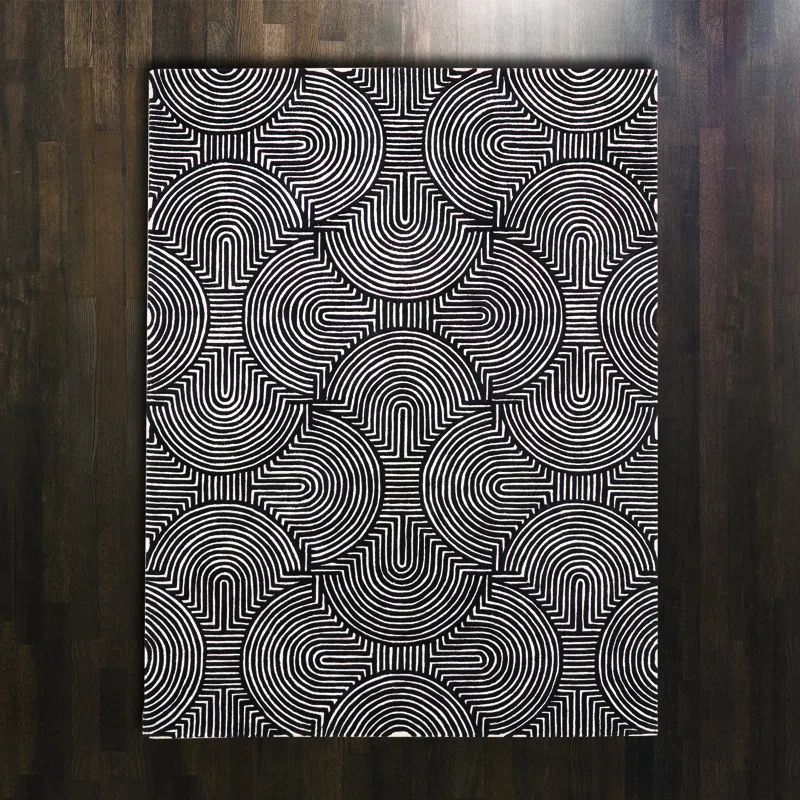 Handmade Black and Ivory Wool Geometric 9' x 12' Rug