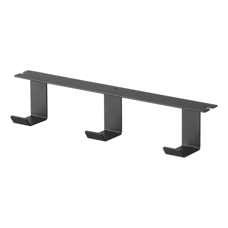 Black Steel Under-Desk Hanger with Wooden Hooks