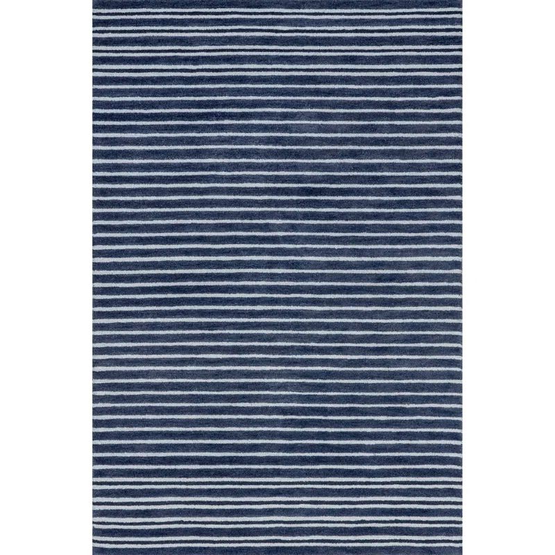 Pacific Blue Striped Wool 4' x 6' Handmade Tufted Rug