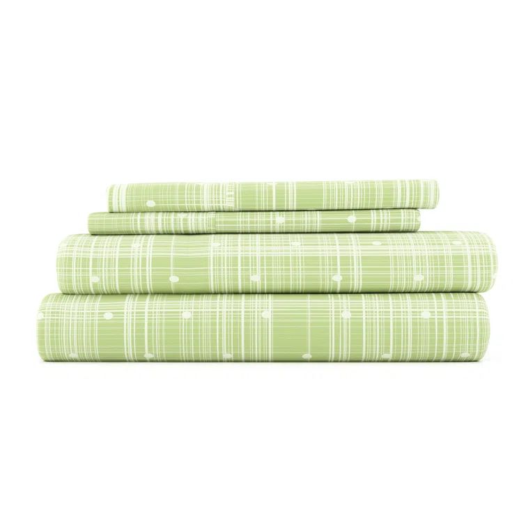 Moss Green Plaid Polka Dot Twin Microfiber Sheet Set