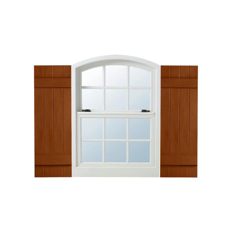 Cranberry Faux Wood Board and Batten Vinyl Shutters, 35" x 14"
