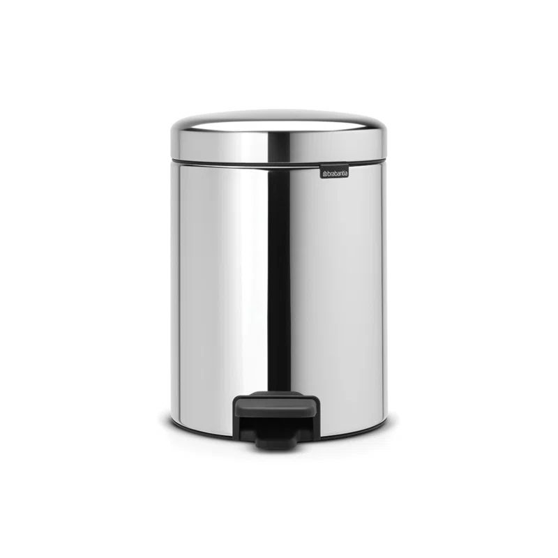 Brilliant Silver 5-Liter Polished Stainless Steel Step-On Trash Can