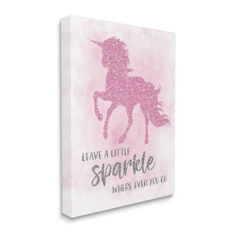 Pink Shimmer Unicorn Canvas Art with Inspirational Quote