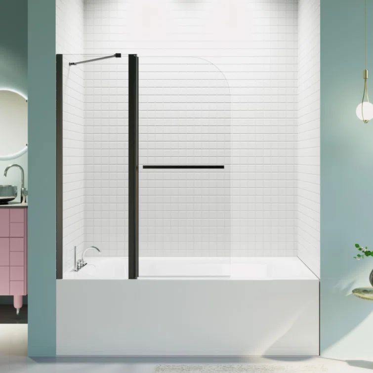 Matte Black Frameless Folding Shower Door with Tempered Glass