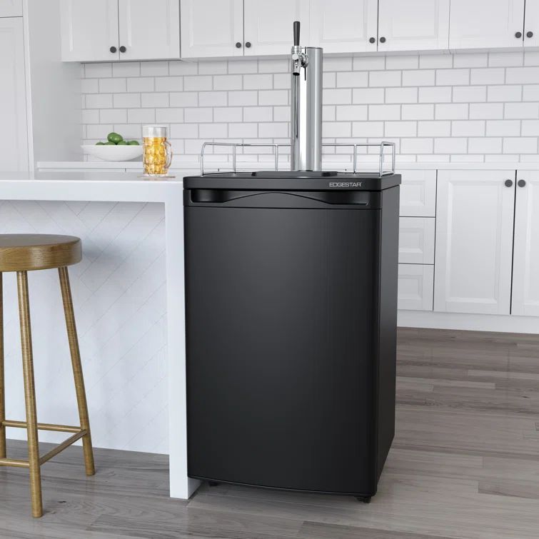 EdgeStar Black Stainless Steel Freestanding Kegerator with Adjustable Temperature