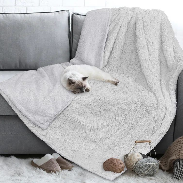 Light Gray Medium Waterproof Sherpa Fleece Pet Blanket
