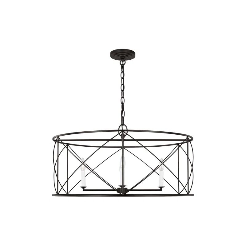 Aged Iron 4-Light Lantern Chandelier with White Candelabra