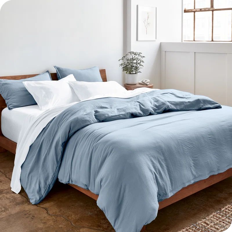 Dusty Blue Queen Microfiber Duvet Cover Set with Shams
