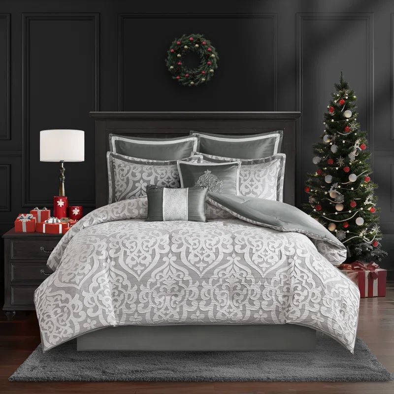 King Silver Microfiber 8-Piece Comforter Set with Graphic Detail