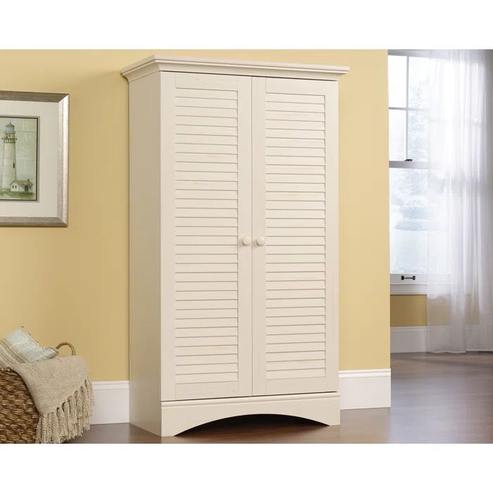 Harbor View Antiqued White Freestanding Office Storage Cabinet