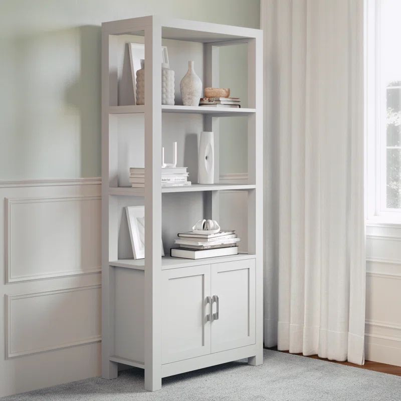 Martha Stewart 68" Gray Wood Shaker Bookcase with Storage Cabinet