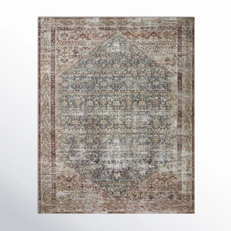 Georgie Teal and Antique Square Synthetic Area Rug