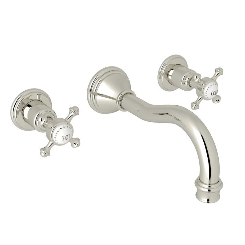 Polished Nickel Wall Mounted Widespread Brass Faucet